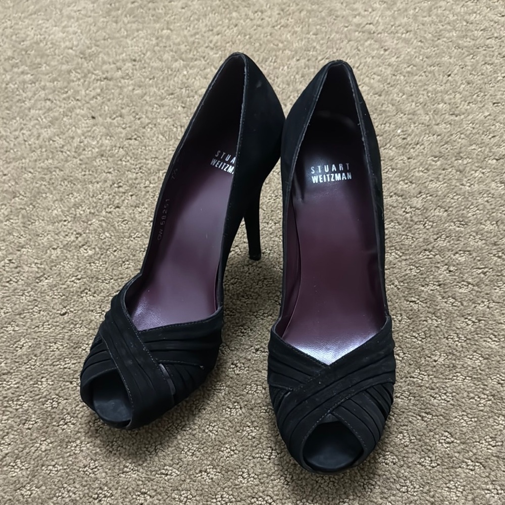 Stuart Weitzman Black Peep-Toe Heels